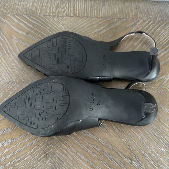 UNISA Black Pleated Pointed Toe Stiletto Slingback Heels Pumps Size 7 M Shoes - Picture 8 of 10